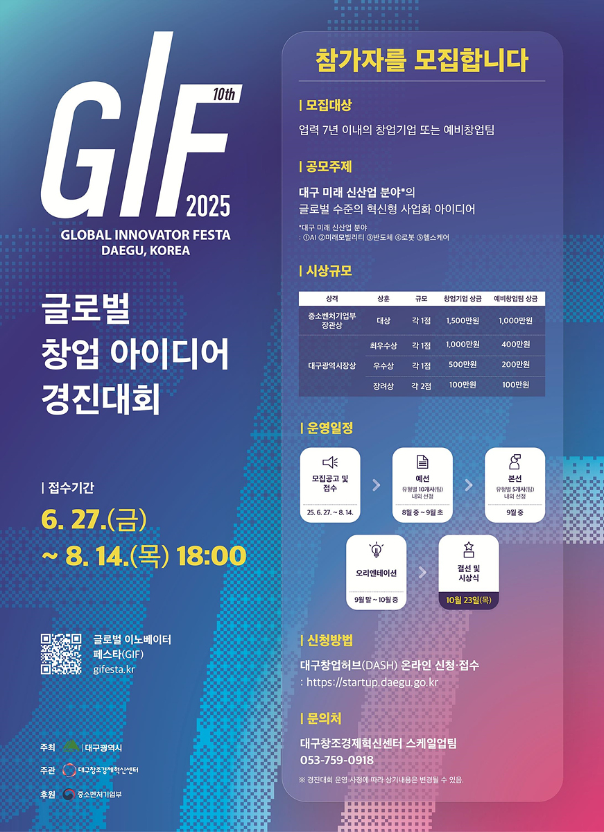 GIF 2025‘글로벌 창업 아이디어 경진대회’참가자 모집