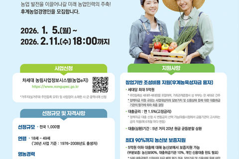 대구농업기술센터, 2026년 후계농업경영인 선발 신청 접수 이미지