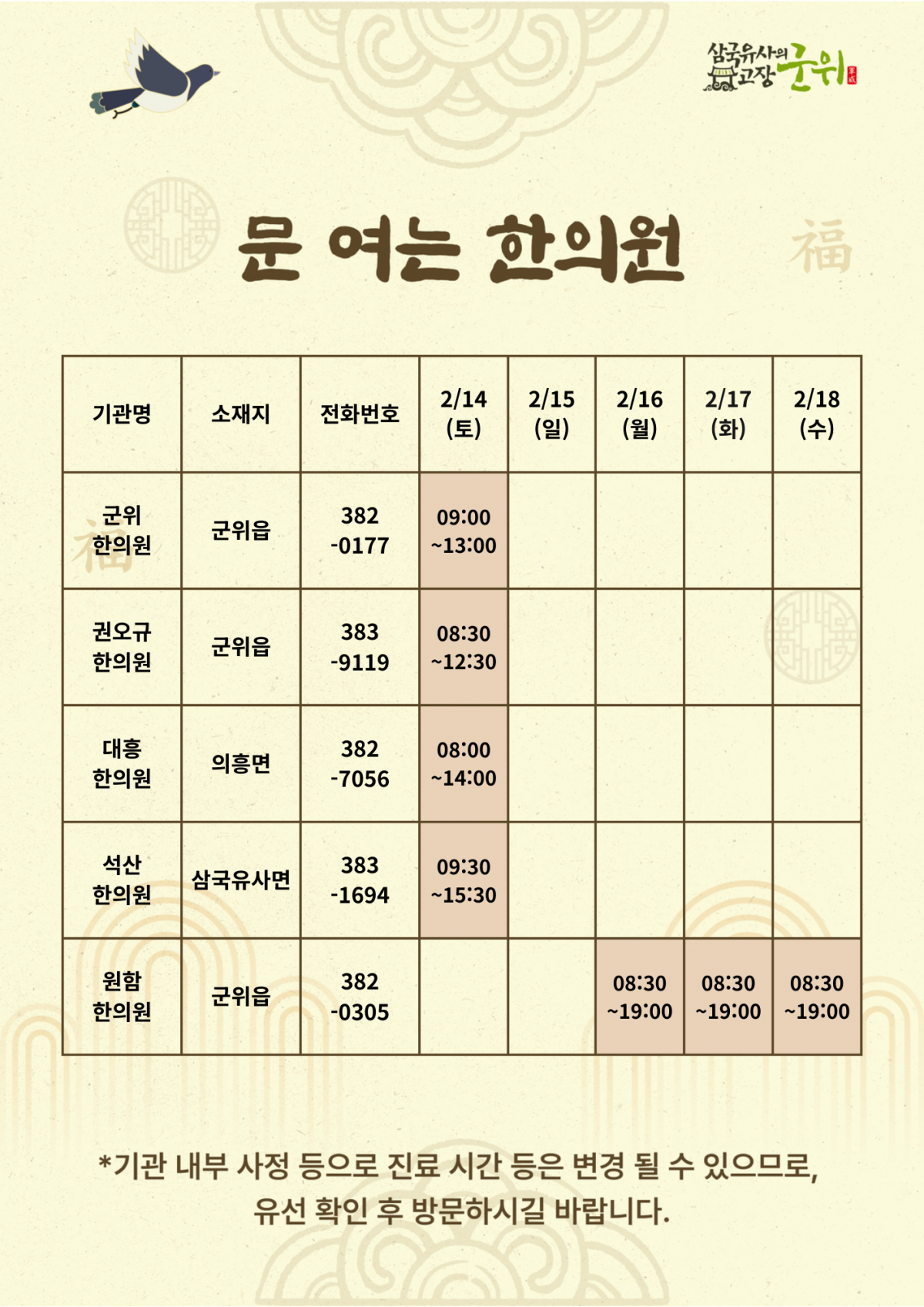 2026년 설연휴 비상진료기관 안내