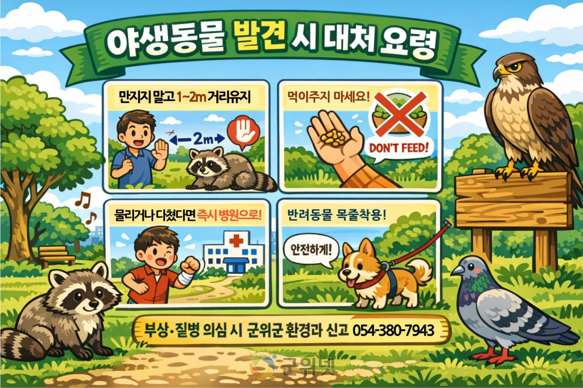 봄철 야생동물 민가 출몰 증가, 군위군, 안전수칙 준수 당부 이미지